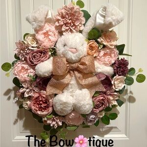 Handmade Floral Bunny Spring Silk Flower & Ribbon Wreath 22 in W5